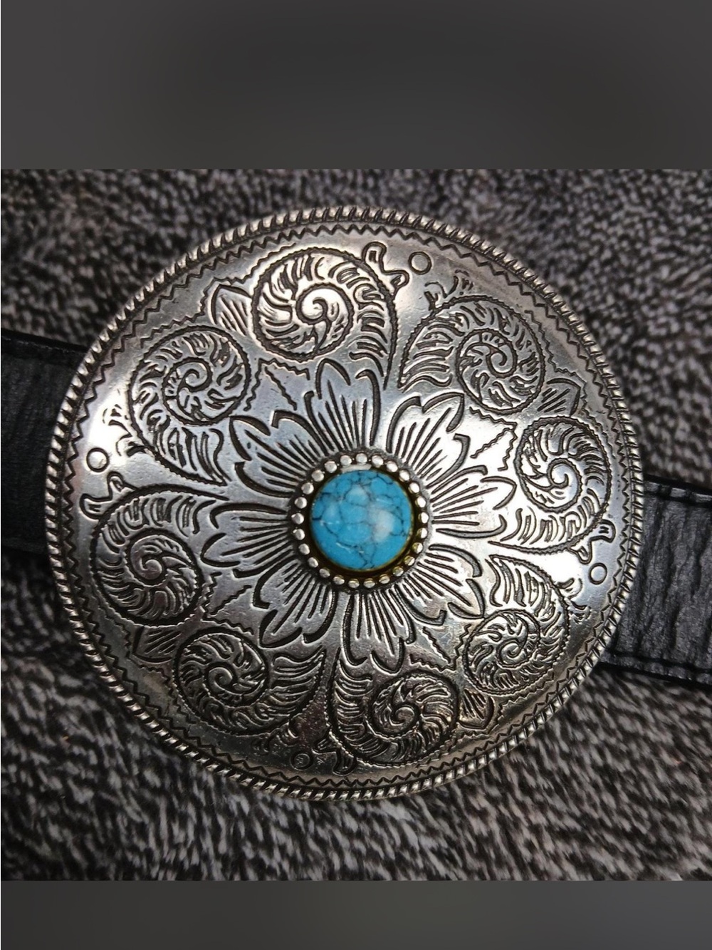 Vintage Nocono Black Leather Western turquoise silver tone Concho Heavy belt L - Picture 7 of 8